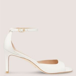 Stuart Weitzman White Ankle-Strap Peep-Toe Heels